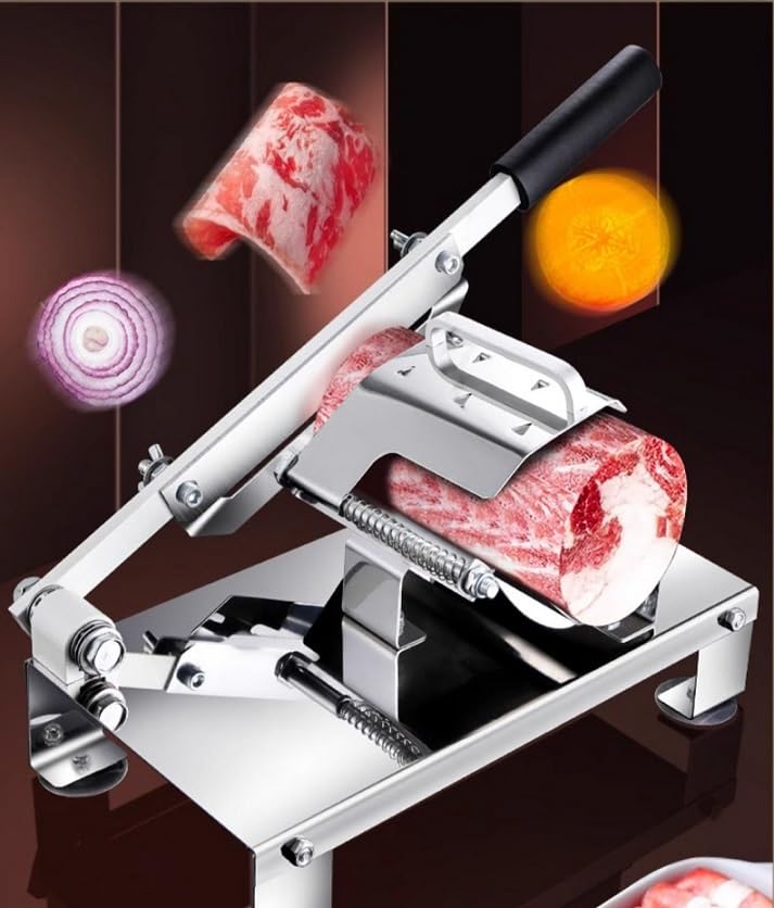 Affettatrice manuale in acciaio inox, affettatrice per carne congelata, taglierina per rotolo di carne in acciaio inossidabile, funzionamento manuale regolabile, adatta per affettare involtini di