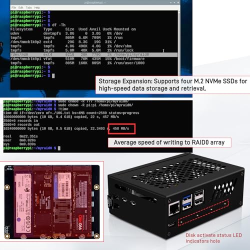 GeeekPi N16 Quad M.2 M-Key NVMe SSDハット メタルケースとアクティブクーラー付き Raspberry Pi 5用 の商品画像 5