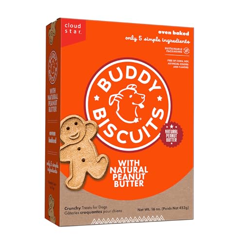 Buddy Biscuits 16 oz Box of Grain-Free Crunchy Dog Treats Made with Natural Peanut Butter