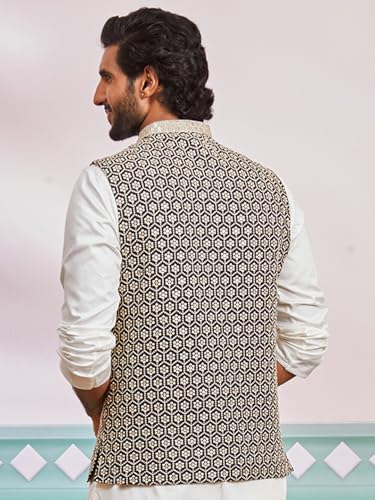 Image of VASTRAMAY Men's Embroidered Nehru Jacket - Festive Ethnic Waistcoat for Festive, Wedding, Party & Traditional Occasion Outfit