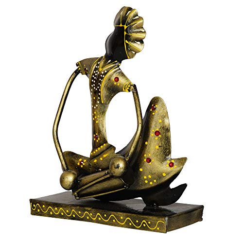Image of eCraftIndia Iron Handcrafted Musician Man Statue Playing Dholak Musical Instrument Human Figurine Decorative Showpiece for Office, Home Decor, Ideal Gift for Birthdays, Housewarming, and Music Lovers