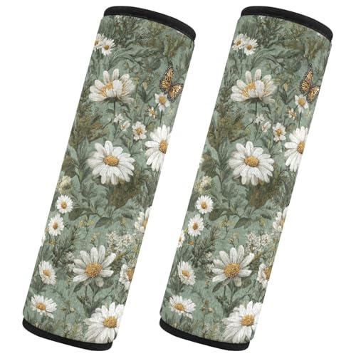 Image of 2 Pack Seatbelt Covers Seat Belt Cover Pad for Adults Boys Girls Car Seat Strap Covers Pads Cushion Universal Shoulder Strap Pad Protector for Backpack Camera Bag 10x7.7Inch Summer Daisy Butterfly Gre