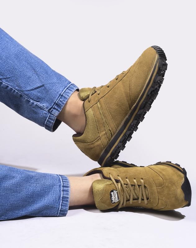 Image of Lakhani Men's Sports Shoes | Lightweight Breathable Running Shoes for Men | Leather Upper, Rubber Sole | Flexible, Comfortable Lace-Up Athletic Shoes