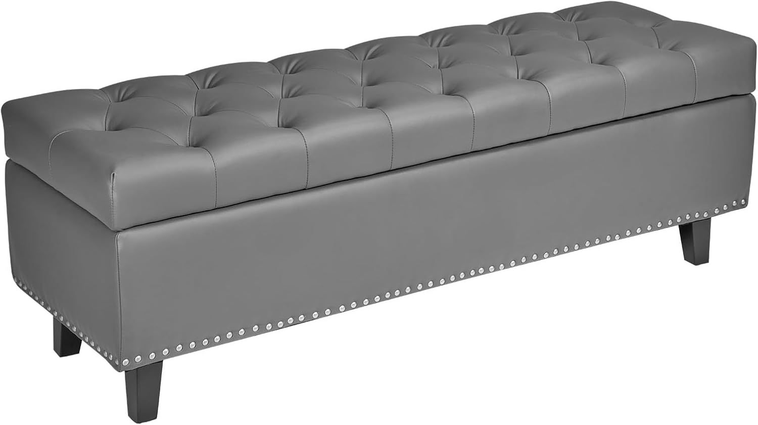 VEVOR Button-Tufted Storage Ottoman Bench, PU Leather Bench with Storage and Solid Wood Legs, Modern Shoe Benches Seat for Entryway, Upholstered End of Bed Benches for Living Room, Dining Room, Gray