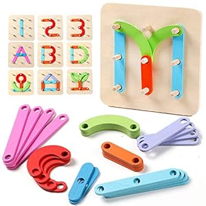 Lewo Puzzle en Bois Jeu D’activités de Construction de Lettres et de Nombres en Bois Jouet Montessori Préscolaire Jouet éducatif Forme Jeu de Reconnaissance des Couleurs pour Les Enfants