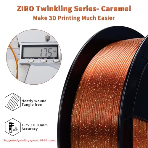 Image of ZIRO Sparkle PLA Filament 1.75mm, Shiny Glitter with Transluent PLA Base, Twinkling 3D Printer Filament, Galaxy Colorful Printing Material,1kg Spool, Fit Most 3D Printers, Twinkling Caramel