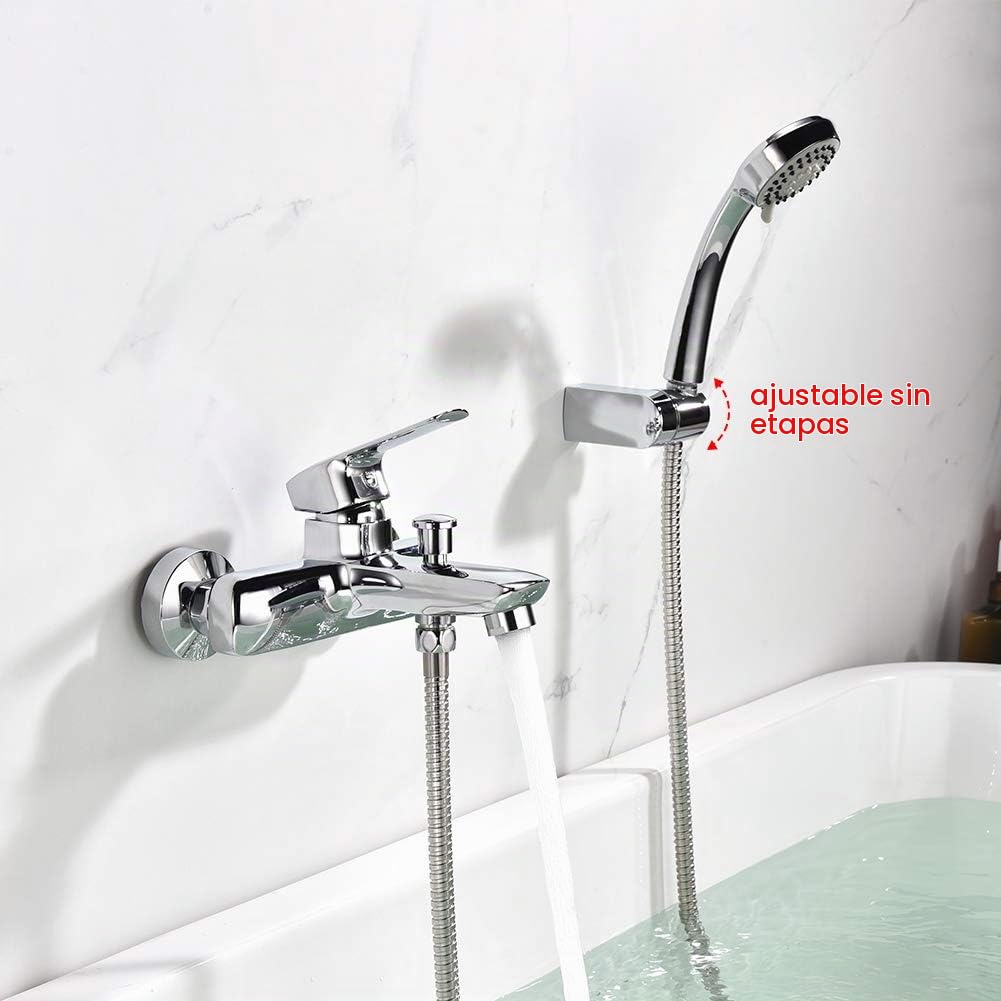 Ibergrif M13025-Nimes, Conjunto de Grifo para Bañera, Mezclador de Baño-Ducha Monomando para Instalación en Pared, Cromo