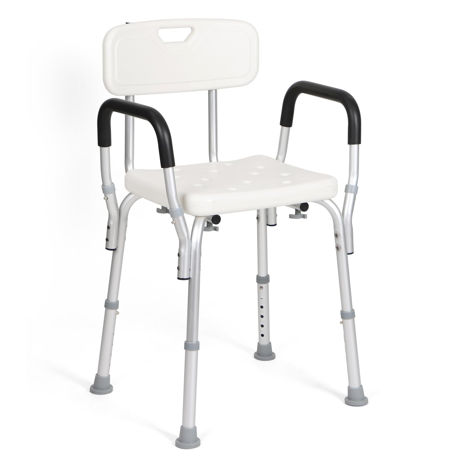 Panana Non-Slip Shower Stool Bath Seat Chair with Aluminium Frame, 6-Level Height Adjustable, Drainage Holes Seat for Elderly, Disabled, Pregnancy, Post Surgery