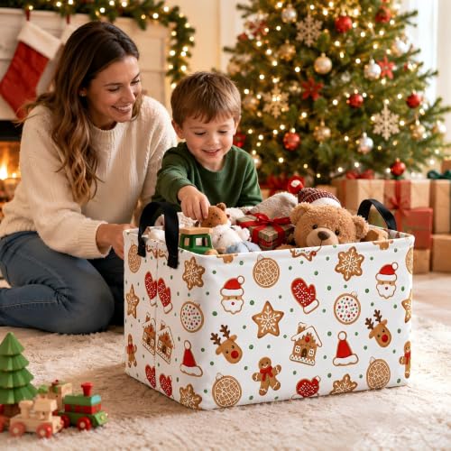 Image of Christmas Storage Baskets 3 Pack with Handles, Kids Laundry Hamper Storage Organizer Bin for Nursery Room,Rectangular Bins for Clothes, Toys and Holiday Gifts