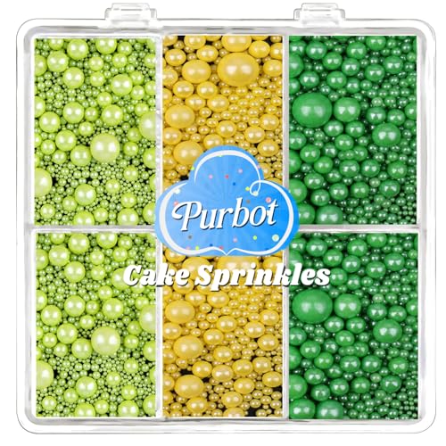 Image of Green and Yellow Pearl Sprinkles for Cake Decorating Edible, ST Patrick Day Sprinkles with 4 Sizes Sugar 130g /4.6oz, for Cupcake, Ice Cream, Donuts, Macaron Toppings Supplies (2mm, 4mm, 7mm, 1cm)