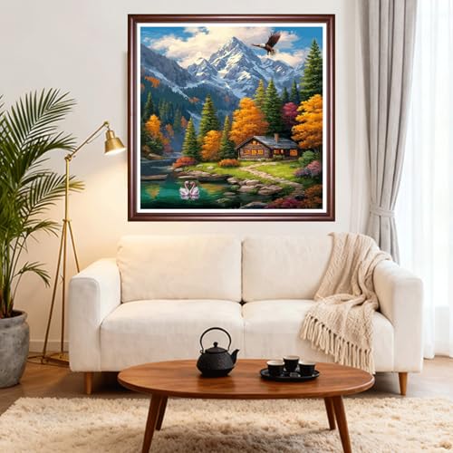 Image of DMCVIVR Stamped Cross Stitch Kits for Beginners Adults Needlepoint Kits for Beginners Embroidery Kits for Adults Crossstitch Kit for Beginners 11CT-Rural Homeland Scenery 18x18 inch