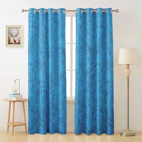 Image of Homestan Abstract Design Velvet Long Door Curtains 9 Feet Long Set of 2 with Stainless Steel Grommets for Home Decor (9 X 4.5 Feet, Aqua)