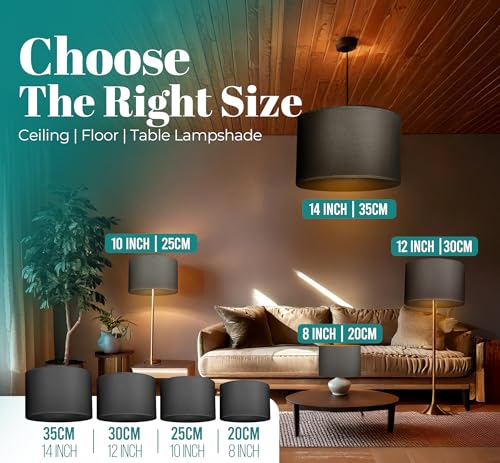 GIGGI Fabric Lamp Shades, 8" Black Light Shade, Modern Lampshades for Ceiling Lights, Table Lamps and Floor Lamps, Easy Fit Pendant Light Shades Ceiling for Living Room, Bedroom, Kitchen, Hallway - Image 3