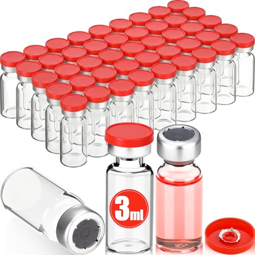 50 Pcs 3ml Sterile Vials Empty Vials for Injection, Red Lid