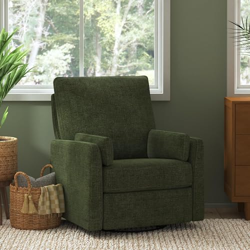Image of Carter's by Davinci Ethan Glider Recliner Nursery Chair - Water & Stain Resistant Rocker Recliner - GREENGUARD Certified Glider Rocking Chair for Nursery - 360° Swivel, Performance Forest Green Linen