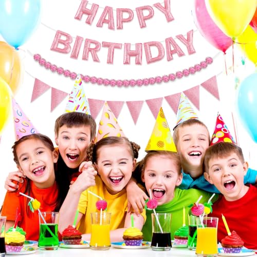 Image of CANREVEL 3 PCS Pre-Strung 3D Happy Birthday Banner Decorations, Pink