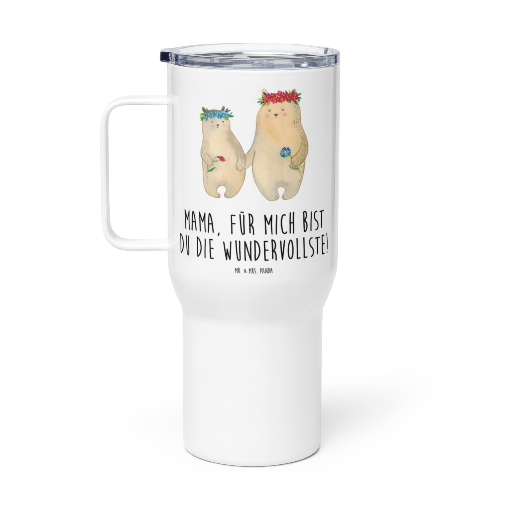 Mr. & Mrs. Panda Kaffee-to-go-Becher Bären mit Blumenkranz - Geschenk, Familie, Töchter, Lieblingsmensch, Kinder, To-Go-Becher, Thermobecher, Muttertag, thermosbecher, Mehrwegbecher, Teetasse, Mama