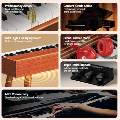 Image of TERENCE P10 Weighted Keyboard Piano 88 Keys,Full-Size Electric Piano for Beginners,Digital Piano 88 Key Semi-Weighted Keyboard with Stand,Triple Pedal,Music Stand,Power Adapter