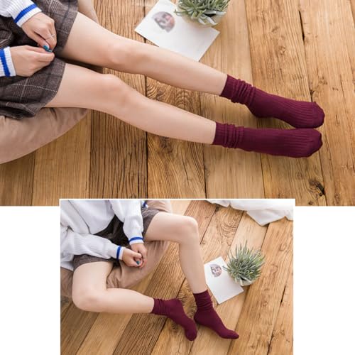 Image of Women Crew Dress Socks Cotton Solid Color Slouch Sock for Dressy Shoes 5 Pack