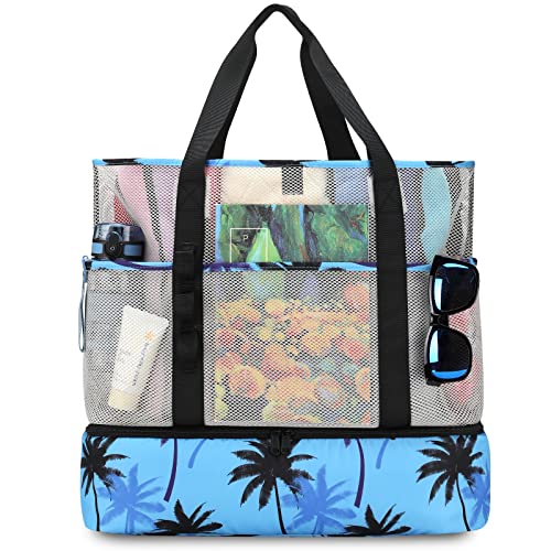 Image of Beach Bag with Cooler,Mesh Beach Bags for Women Sandproof for Pool and Swimming Travel Daily with Durable 8 Pocket