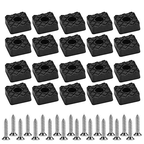 KBNIAN 20 Pcs Pies de Goma para Muebles Protector Patas Sillas Cuadradas 22mm Slmohadilla de Goma Antideslizante Negro Pies de Goma con Tornillos para Proteger Pata de Silla Mesa Taburete Pisos Madera