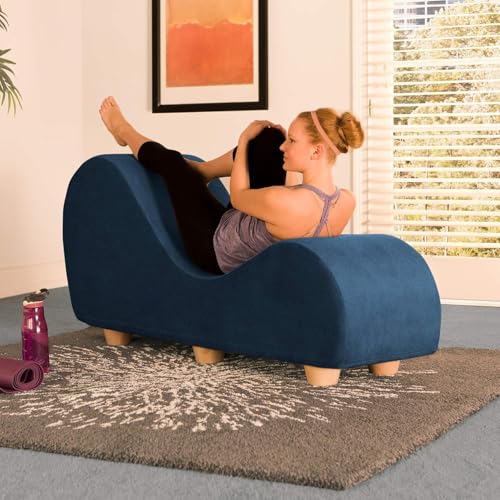 Image of Faux Leather Yoga Stretch Chair Couch - Play, Relax & More | Love Seat for Couples, Fun, & Flexibility! (Marine)