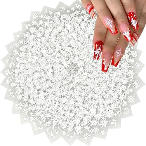 30 Sheets Snowflake Nail Art Stickers for Women Girls 3D Self Adhesive Nail Decals Snowflake Xmas Designs for Winter Christmas Nail Accessories Supplies Salon DIY