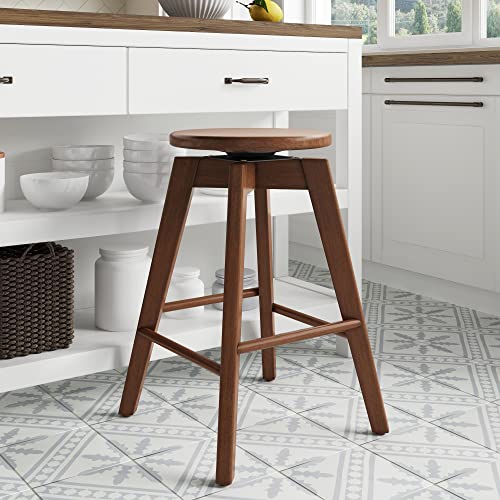 Nathan James Amalia Backless Kitchen Counter Height Bar Stool, Solid Wood with 360 Swivel Seat, Antique Coffee/Brown