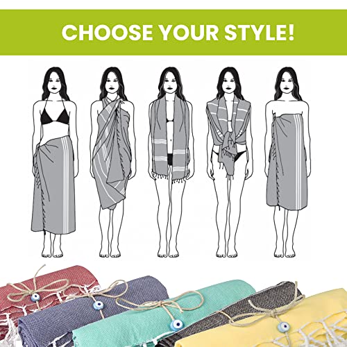 Clotho Turkish Beach Towel Set Of 6 With 2 Towel Bands - Quick Dry Beach Towels Oversized Sandproof - 100% Cotton 39X70 - Extra Large Light Travel Towel Giftable Beach Essential #TOP5