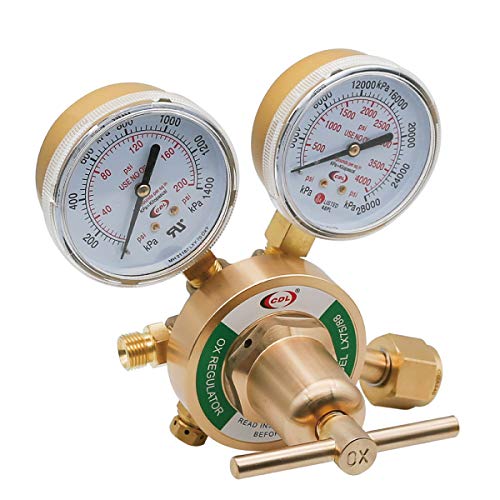 CDL Medium Duty Oxygen Regulator CGA540,Victor Compatible,Easy to Read Dual Scale, Forged Brass Body and Bonnet, Welding Gas Regulator, Large Tank Gauge,Outlet 0-200PSI Inlet 0-4000PSI,LX75