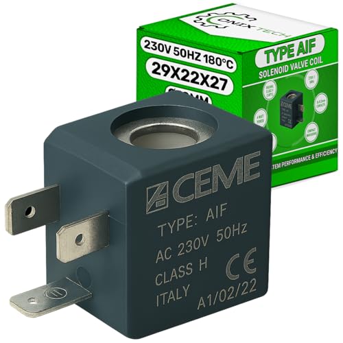 Bobina Tipo AIF para Electrovalvula 230V 50Hz con Diámetro de Orificio Ø 10 mm y Dimensiones 29x22x27 mm - ONIX TECH