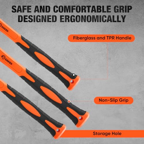 Image of Saker 6-Piece Hammer Set, 3lb Sledge Hammer,16oz Rubber Mallet, 16oz Ball Peen Hammer & Claw Hammer, 14oz Double-Faced Mallet, 7oz Cross Peen Hammer for Home Repair & DIY Projects