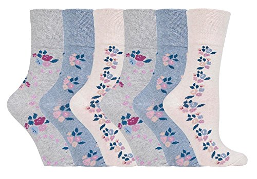 NEW: 6 Pairs Ladies Gentle Grip No Elastic Socks 4-8 uk 37-42 eur (GG139)