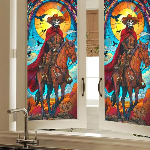Vinilo decorativo para ventana Halloween con esqueleto vaquero 39.3x17.7 in miniatura 1