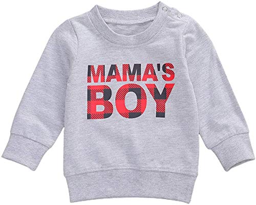 Asashitenel Toddler Unisex Baby Pullover Sweater Mama is My Bestie Sweatshirt Shirt Crewneck Sweater Fall Winter Blouse (Mama's BOY Grey,12-18 Months)
