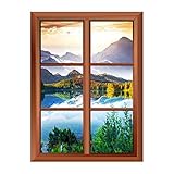 wall26 Removable Wall Sticker/Wall Mural - Fantastic Sunny Day in Mountain Lake - Creative Window View Vinyl Sticker - 24'x32'