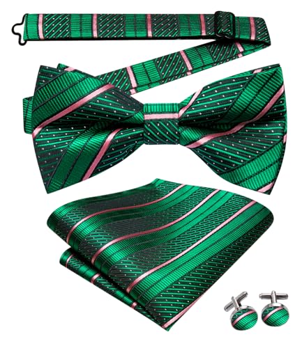 Image of Hi-Tie Bow Ties for Men Pre-Tied Pocket Square with Cufflinks Mens Bowtie Sets for Wedding Formal Party
