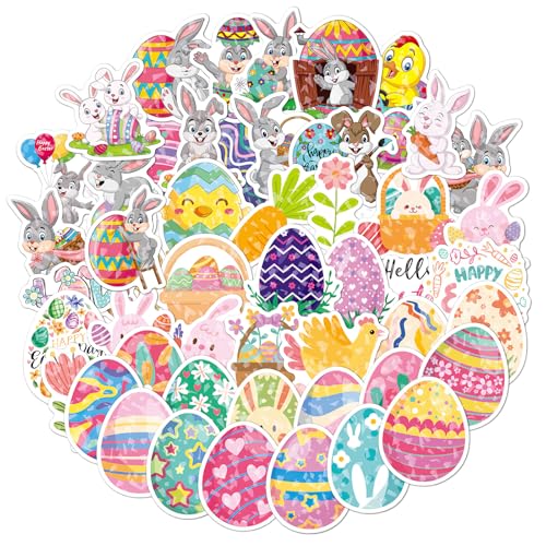 50 Stück Aufkleber Ostern, Ostereier Sticker, Kinder Osteraufkleber, Ostersticker, Ostern Aufkleber Deko, Osterdeko Aufkleber, Oster Sticker Set, Hasen Aufkleber für Kinder, Ostereier Deko