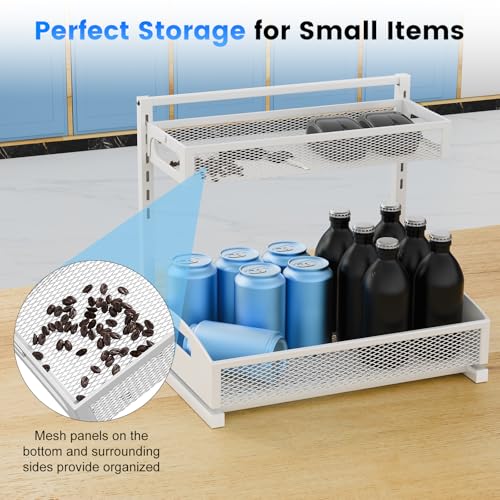Image of Petiza Metal Under Sink Organizer, Pull Out Cabinet Organizer Rack with Silk-Smooth Bottom Drawer, 5-Level Adjustable, Multi-Purpose Storage Shelf for Bathroom, Kitchen, Vanity, Pantry (2-Pack)