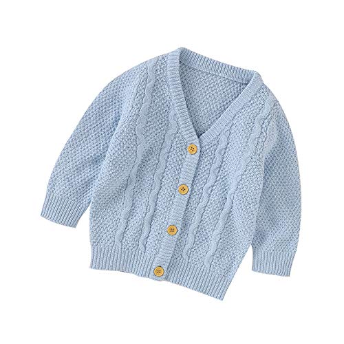 Infant Baby Boy Girl Long Sleeve Knitted Sweater Button Cardigan Coat Twist Knitwear Jacket Winter Warm Clothes (A-Blue, 12-18 Months)
