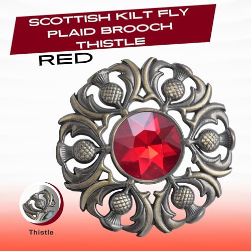 Image of Luxurious Scottish Kilt Fly Plaid Brooch - Premium Thistle Design Adorned with Sparkling Stones, Handcrafted Tartan Sash Pin, Luxurious Accessory for Women's Highland Dress