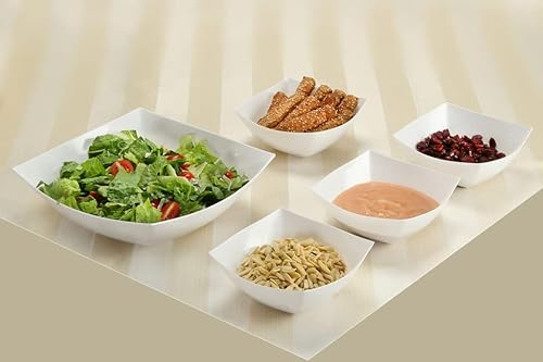 Miniatura 3 de PARTY BARGAINS Cuencos cuadrados de plástico de 16 onzas, paquete de 4, color blanco, resistentes, inastillables, desechables, para ensaladas de