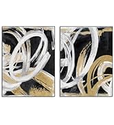XMMPOT Black White Gold Wall Art: Abstract Canvas Wall Art for Living Room, Line Geometric Black ...