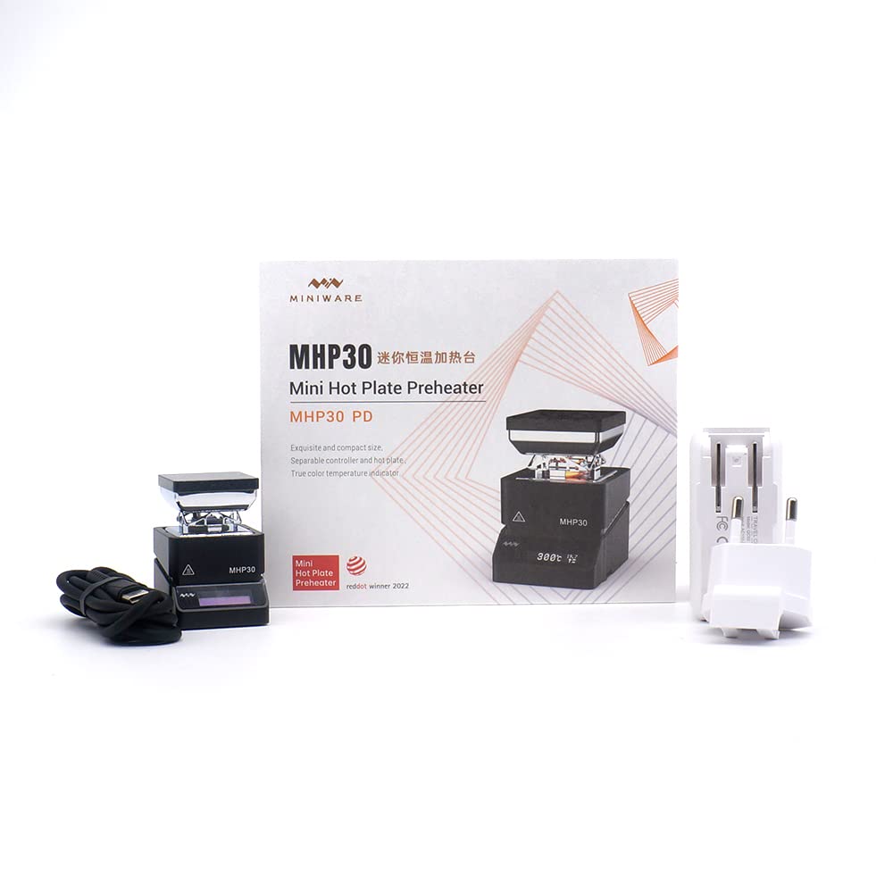 MINIWARE MHP30-PD grzałka do podgrzewania płyty grzewczej, 60 W, 30 x 30 mm, mini inteligentna, stała temperatura, gorąca 100-350°C, stacja lutownicza + zasilacz sieciowy EU PD
