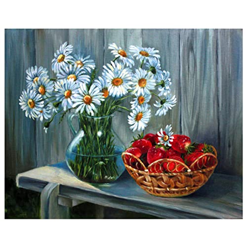 Peinture au diamant 5D fleurs et fraises kit complet de broderie 30x40 cm
