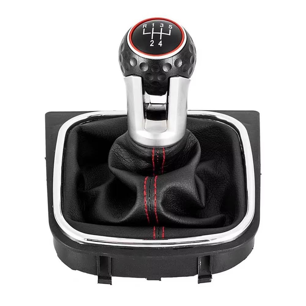 YDXHERTA for Golf 5 6MK6 Car Gear Shift Handball Dust Cover Modification Gear Shift Car Accessories Gear Shift Knob Auto Parts(Black and Red 5-spee)