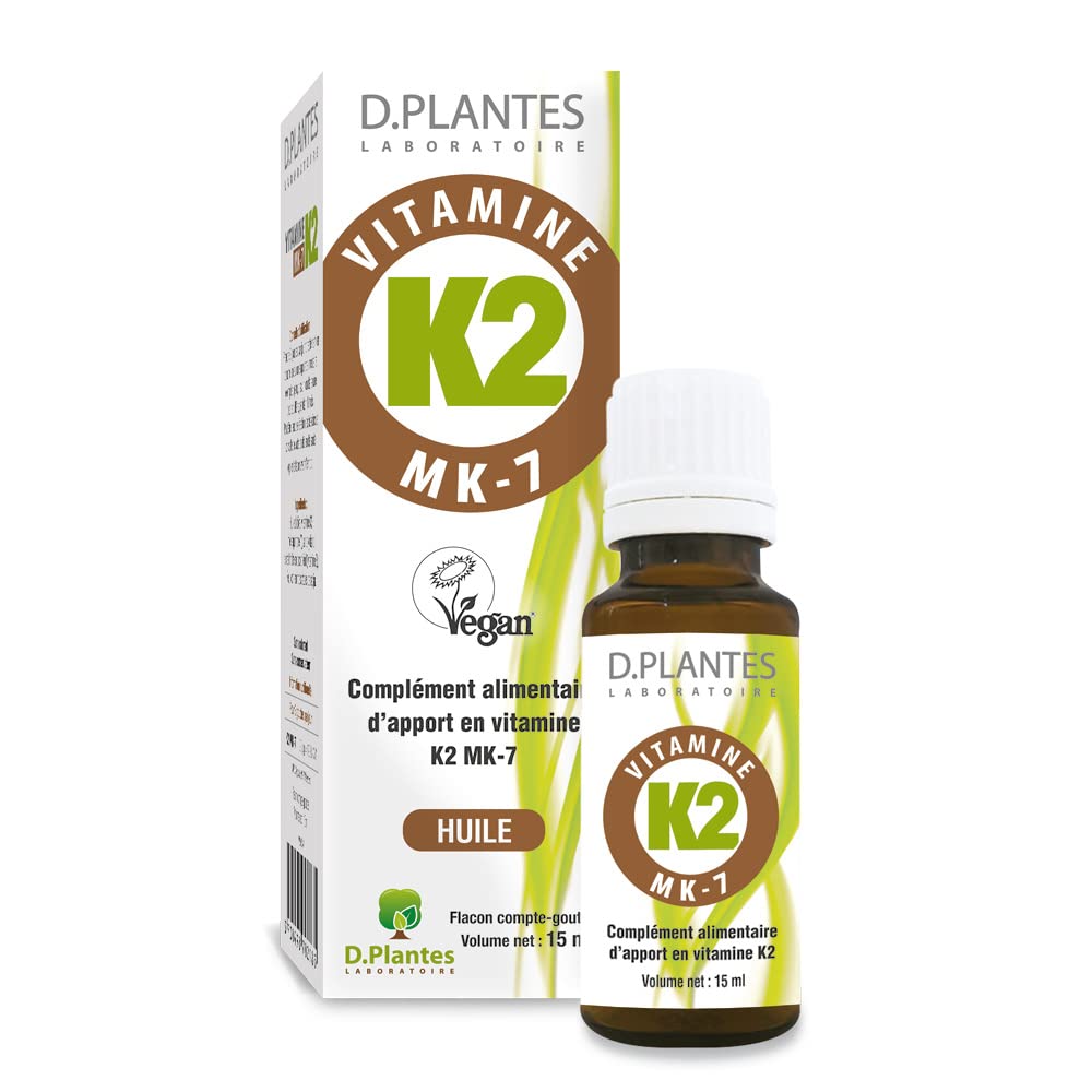 D.​PLANTES - Vitamine K2 MK7 - Complément Alimentaire - Ossature Normale, Coagulation Sanguine - Origine Végétale - Certifiée Vegan - 15 ml
