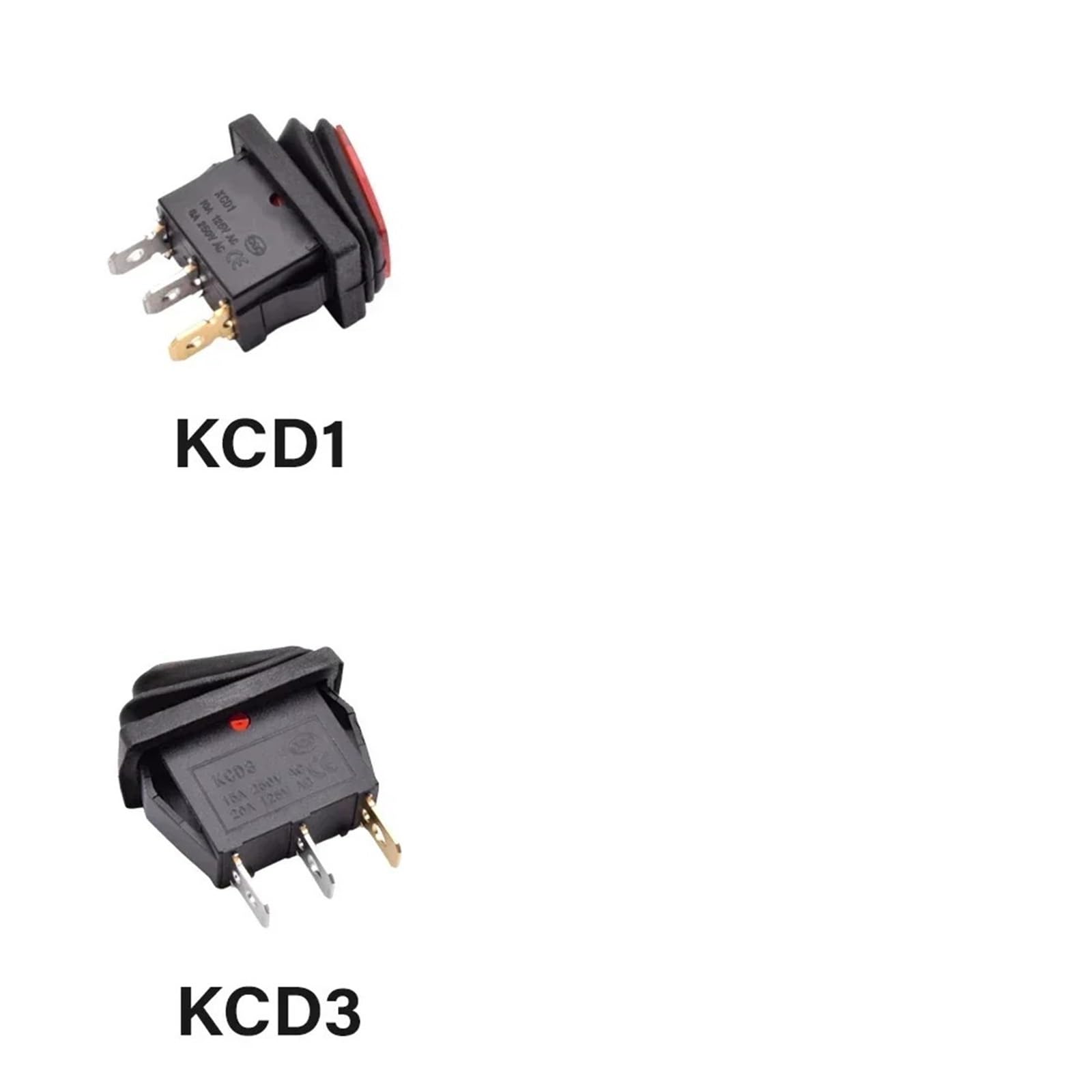 KCD1 KCD3 Przełącznik światła Przycisk Wodoodporny podświetlany Przełącznik Rocker 12V 220V Lampa 2/3-pinowa SPST ON OFF Car Dashboard Boat Navy (RED_ON-OFF_12-24V)