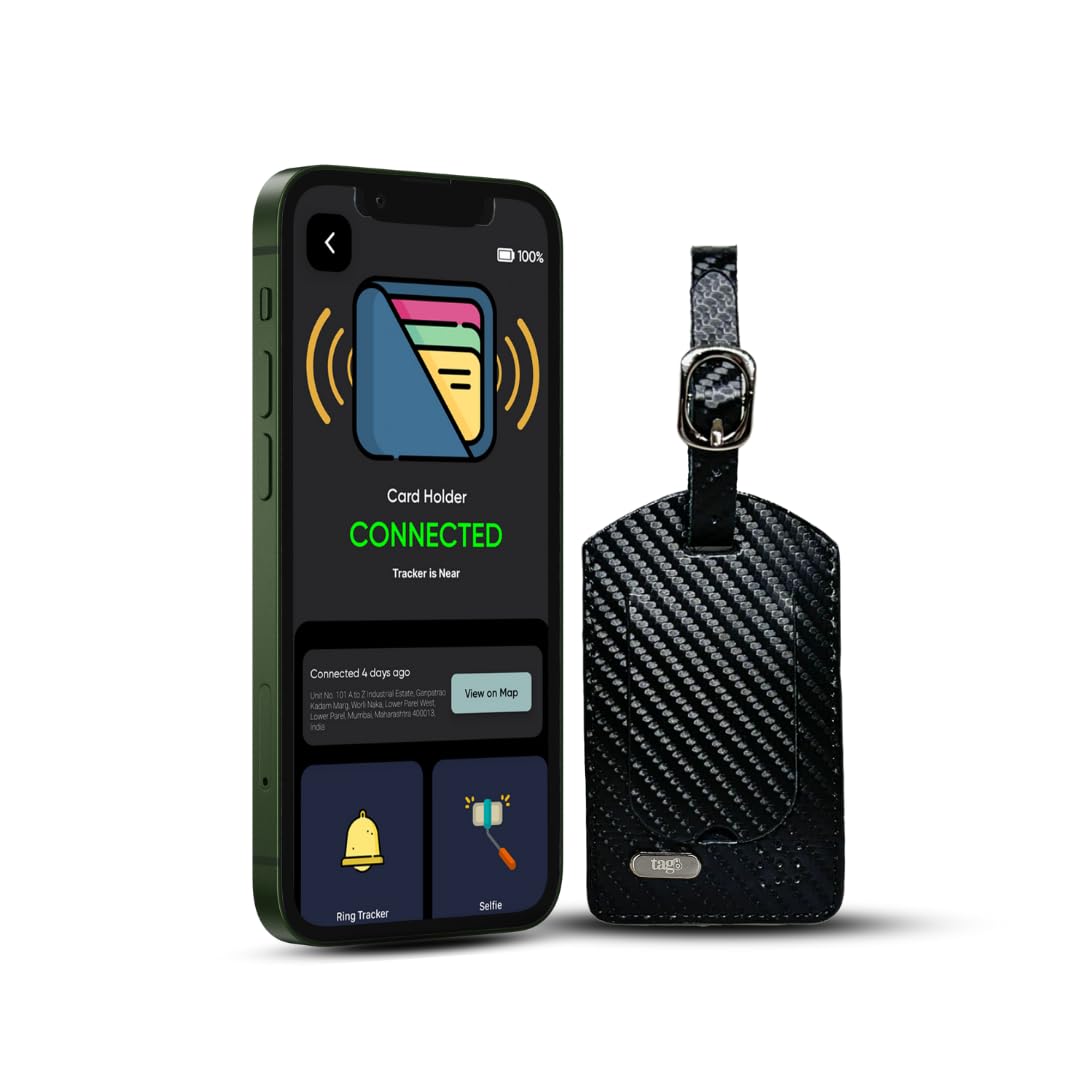 tag8 dolphin smart bag tracker tag, android and ios compatible, alternative to gps tracker for locating valuables within approximate distance, bluetooth luggage tag and suitcase finder - carbon fiber