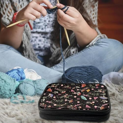 Image of Crochet Hook Case Mushroom Crochet Hook Holder Portable Crochet Hook Storage Bag with Web Pockets Suitable for Crochet Needles /Knitting Accessories